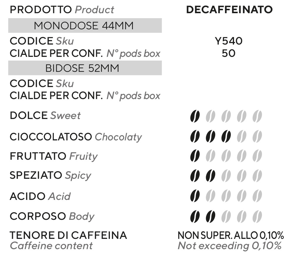 Tabella Caffè decaffeinato cialde